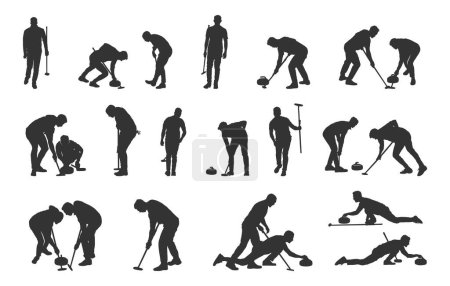 Curling silhouette, Curling players silhouette, Curling players svg, Curling sports silhouette, Curling player clipart