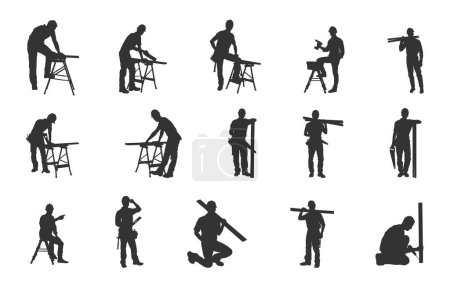 Carpenter silhouette, Carpenter working silhouette, Carpenter svg, Carpenter people silhouette, Carpenter vector set