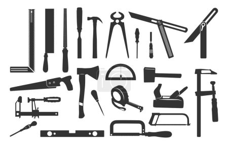 Carpenter tools silhouette, Carpenter tools svg, Wooden work tools silhouette, Carpenter silhouettes, Carpentry tools svg, Tools silhouette, Carpenter tools vector illustration