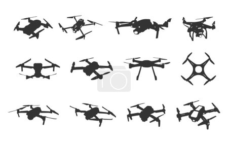 Flying drone silhouette, Drone silhouettes, Flying drone svg, Flying drone vector illustration, Drone silhouette, Drone vector set