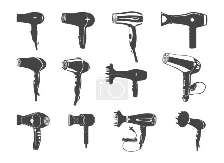 Illustration for Hair dryer silhouette, Blow dryer silhouette, Blow dryer svg, Barber tools svg, Hair blower svg, Hair dryer svg, Hair dryer vector illustration. - Royalty Free Image