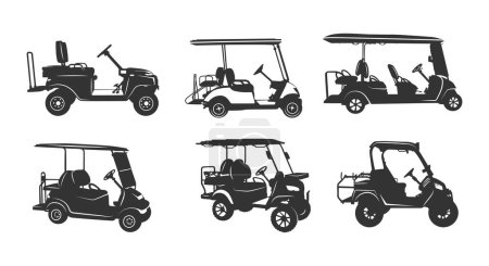 Golf cart silhouette, Golf cart svg, Golf car silhouette, Golf car svg, Golf cart clipart, Golf cart logo, Golf cart vector illustration. 