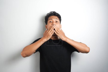 Photo for Face of man covering his mouth with hand palm - Royalty Free Image