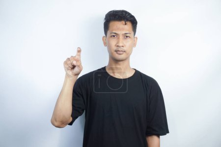 Photo for Man showing letter Z isolated on white background, closeup. Finger spelling alphabet in American Sign Language. ASL concept - Royalty Free Image
