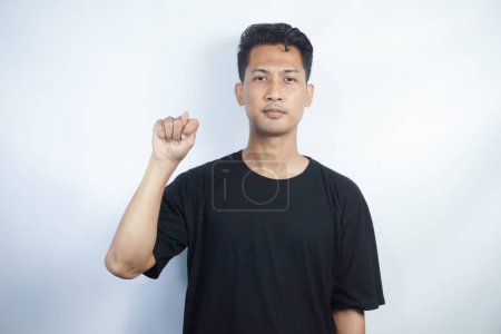 Photo for Man showing letter T isolated on white background, closeup. Finger spelling alphabet in American Sign Language. ASL concept - Royalty Free Image