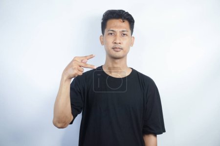 Photo for Man showing letter P isolated on white background, closeup. Finger spelling alphabet in American Sign Language. ASL concept - Royalty Free Image