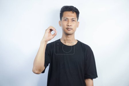 Photo for Man showing letter O isolated on white background, closeup. Finger spelling alphabet in American Sign Language. ASL concept - Royalty Free Image