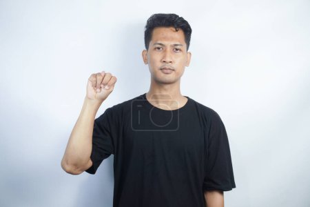 Photo for Man showing letter N isolated on white background, closeup. Finger spelling alphabet in American Sign Language. ASL concept - Royalty Free Image