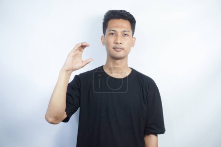 Photo for Man showing letter C isolated on white background, closeup. Finger spelling alphabet in American Sign Language. ASL concept - Royalty Free Image