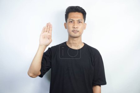 Photo for Man showing letter B isolated on white background, closeup. Finger spelling alphabet in American Sign Language. ASL concept - Royalty Free Image