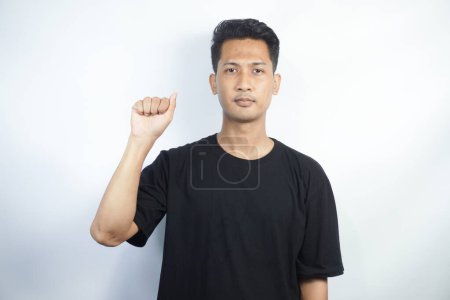 Photo for Man showing letter A isolated on white background, closeup. Finger spelling alphabet in American Sign Language. ASL concept - Royalty Free Image