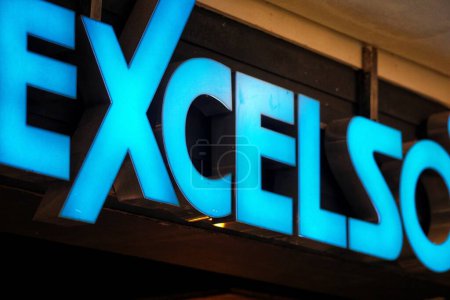 Photo for Balikpapan, 18 September 2022: Excelso Coffee Shop yang populer di Indonesia. Logo fokus selektif.   Excelso is an original coffee and cafe brand from Indonesia which is part of the Kapal Api Group - Royalty Free Image