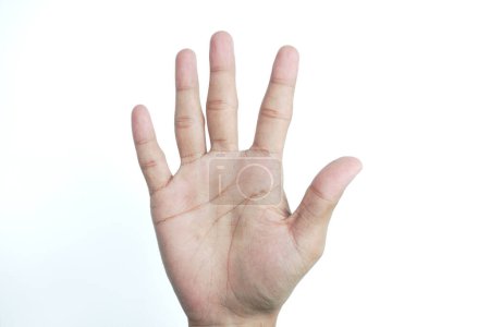 Photo for Female hand showing five fingers on a white background - Royalty Free Image