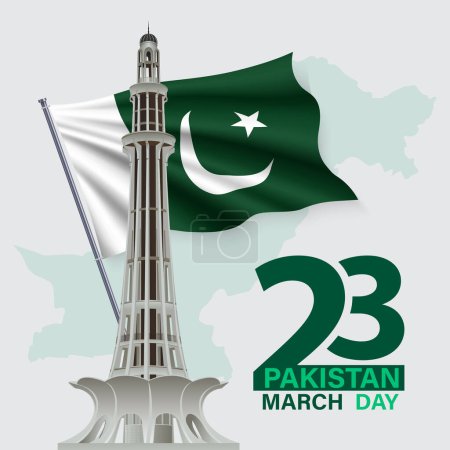 Illustration for 23 march pakistan day with flag banner teamplte - Royalty Free Image