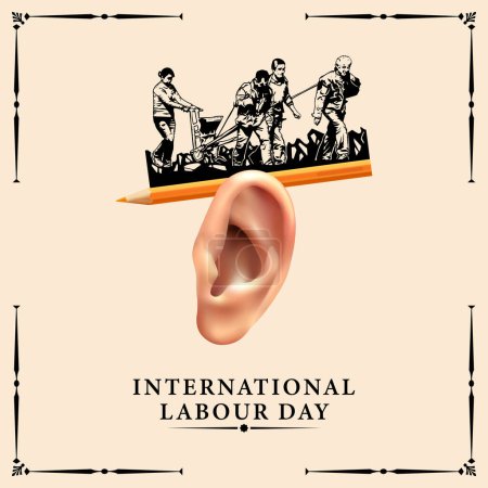 Photo for Happy Labour day 1st May with a pencil on ear - Royalty Free Image