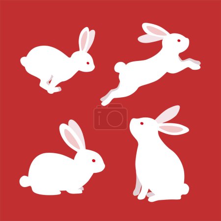 Téléchargez les photos : Mignons lapins blancs dans diverses poses. icône animal lapin isolé - en image libre de droit