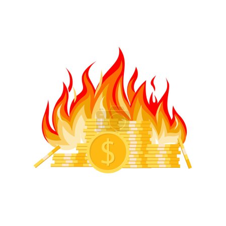 Illustration for Vector economic recession warning with burning coin illustration - Royalty Free Image