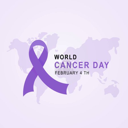 Téléchargez les photos : Ruban plat design journée mondiale du cancer. Illustration vectorielle pour le 4 février de la Journée mondiale du cancer avec ruban et texte - en image libre de droit