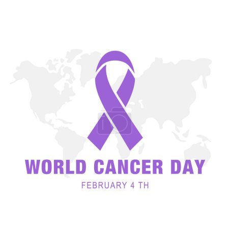 Téléchargez les photos : Journée mondiale du cancer avec ruban violet sur la carte du monde - en image libre de droit