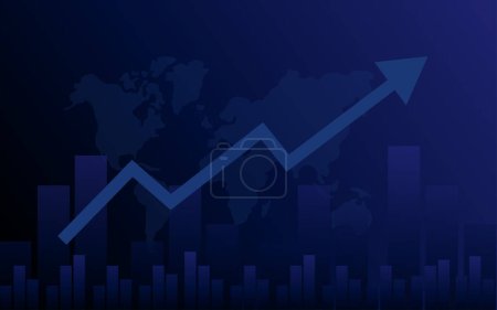 Téléchargez les photos : Graphique avec déplacement vers le haut flèche marché boursier diagramme d'investissement financier sur fond bleu - en image libre de droit