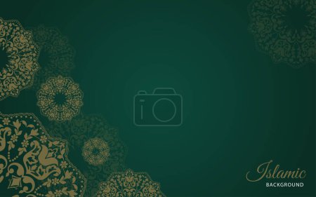 Téléchargez les photos : Vecteur arabe islamique fond de luxe vert avec ornement mandala - en image libre de droit