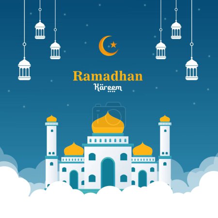 Téléchargez les photos : Vector Ramadan Instagram messages avec la conception de la mosquée - en image libre de droit