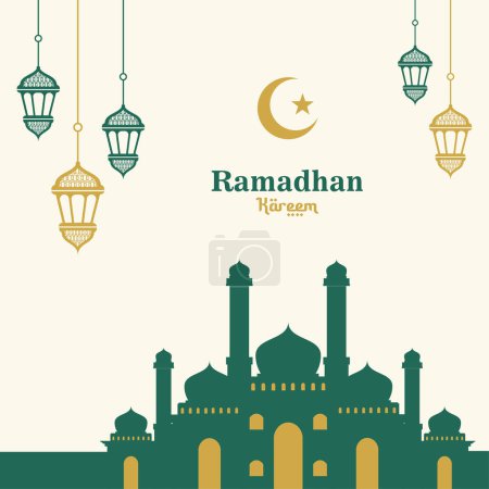 Téléchargez les photos : Design plat Ramadan Kareem avec lanterne décorative et mosquée - en image libre de droit