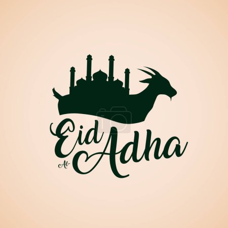 Téléchargez les photos : Mosquée vectorielle et conception de chèvre pour la célébration de l'Aïd al Adha - en image libre de droit