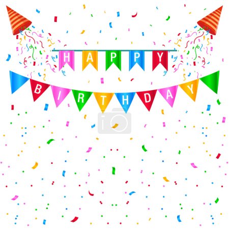 Téléchargez les photos : Drapeaux vectoriels joyeux anniversaire et confettis - en image libre de droit