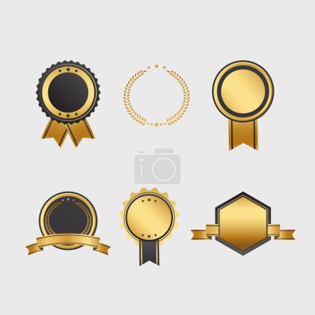 Téléchargez les photos : Illustration vectorielle d'une collection réaliste de badges de luxe dorés. Parfait pour les affaires et les qualités. - en image libre de droit