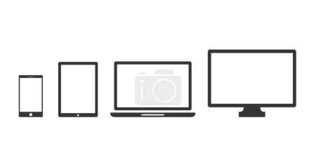 Ilustración de Iconos de dispositivos para teléfonos inteligentes, tabletas, computadoras portátiles y computadoras de escritorio - Imagen libre de derechos
