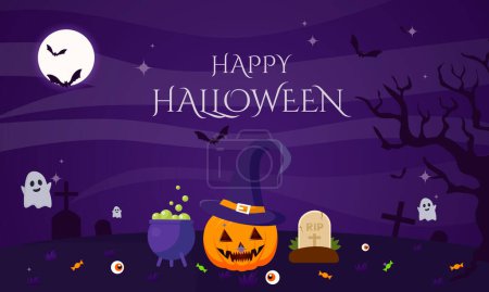 Illustration for Vector hand drawn flat Halloween background - Royalty Free Image