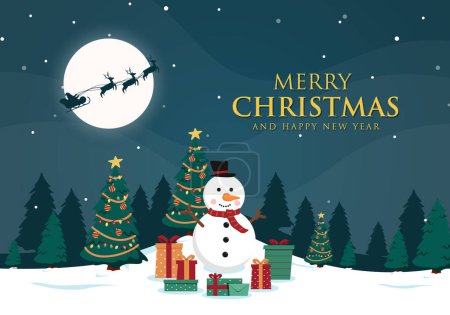 Téléchargez les photos : Vecteur dessiné à la main fond de Noël avec bonhomme de neige et beaucoup de cadeaux - en image libre de droit