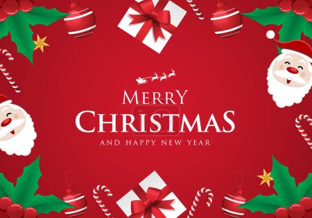 Téléchargez les photos : Vecteur Joyeux fond de Noël avec des cadeaux et des ornements dans un style de design plat - en image libre de droit