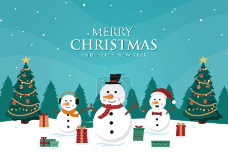 Téléchargez les photos : Vecteur joyeux Noël avec bonhomme de neige heureux en hiver - en image libre de droit