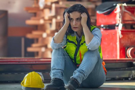 Photo for Factory workers feel burnout, exhaustion, leading to low self-esteem after an extended period of intense workload and pressure. This situation highlights the need for a more balanced, healthy approach - Royalty Free Image