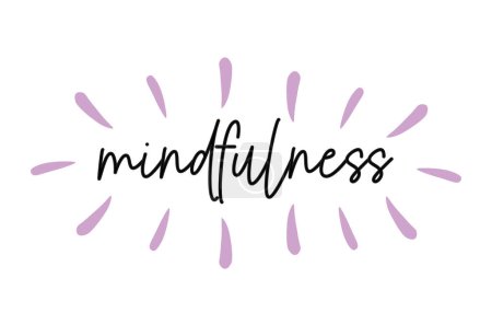 Mindfulness caligrafía texto con letras de color púrpura.