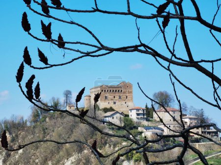 Téléchargez les photos : Le Casatello médiéval du Prunetto, dans les Langhe piémontaises dans la province de Cuneo, par une chaude journée de printemps - en image libre de droit