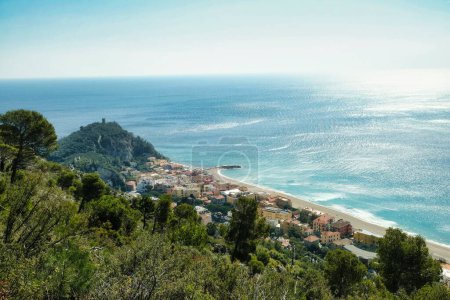 Photo for Landscape of the medieval village of Varigotti and its coast on a hot summer day - Royalty Free Image