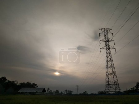 Photo for Telephone antenna and communication tower with sunset background. Can be used as a background. - Royalty Free Image