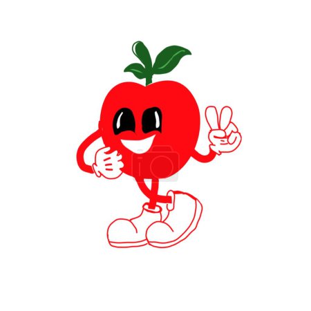 Téléchargez les photos : Pomme rouge en colère, mascotte d'illustration sur fond blanc - en image libre de droit