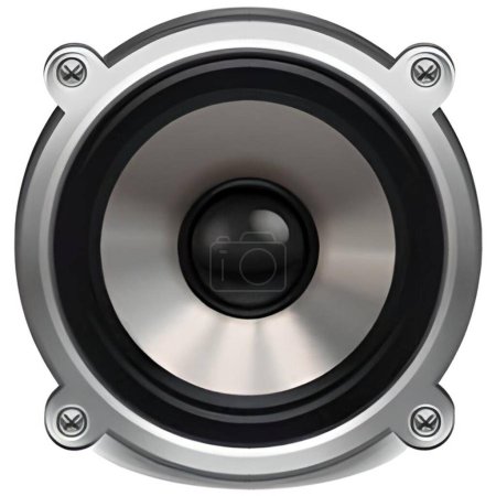 Front view speaker  illustration style in silver and black colors. Subwoofer parts. Isolated white background.