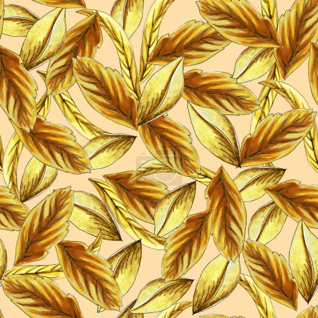 Foto de Ilustración a mano de hojas en colores naranja y amarillo - Imagen libre de derechos
