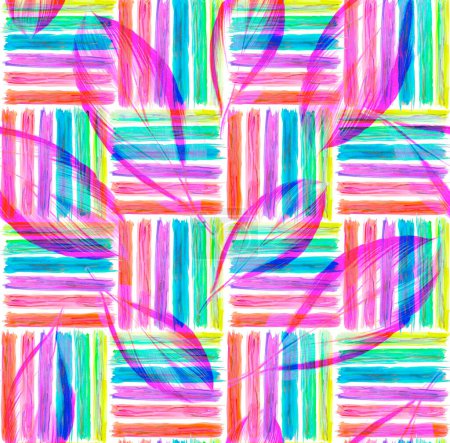 Foto de Textura acuarela repetir patrón moderno. palos coloridos del arco iris y hojas - Imagen libre de derechos