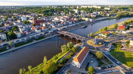 Aerial view of Gorzw Wielkopolski town city at river Warta travel in Poland