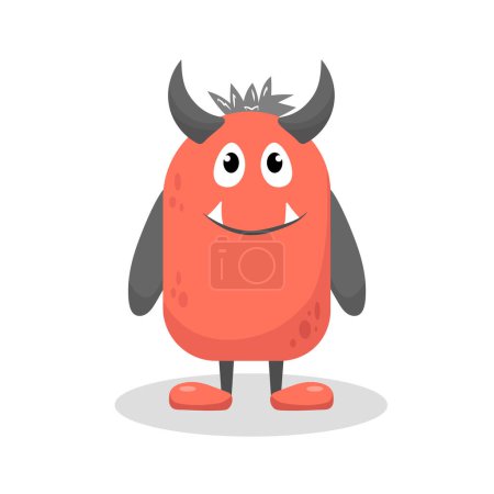 Cute orange monster with horns in flat style isolated on white background. Vector illustration