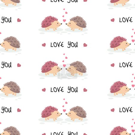 Seamless pattern with cute hedgehogs in love. Valentine's Day wrapping paper. Vector illustration