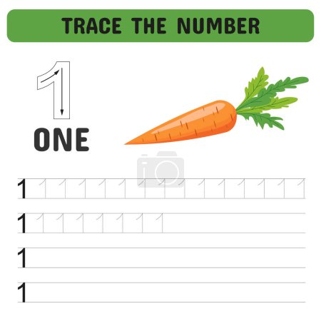Learning numbers for preschoolers. Handwriting practice. The number is one. Tracing number worksheet