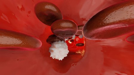 Photo for Red blood cells in an artery, flow inside body, medical human health-care. 3d illustration - Royalty Free Image