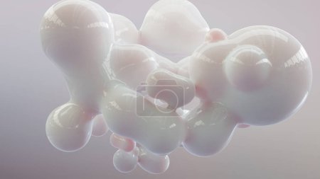Foto de Formas orgánicas. Morphing manchas de colores, fondo abstracto 3d. Colores fluidos líquidos. pompas de jabón, metaballs. gotas, gradiente líquido, esferas que fluyen, sustancia, nanopartículas, renderizado 3d - Imagen libre de derechos